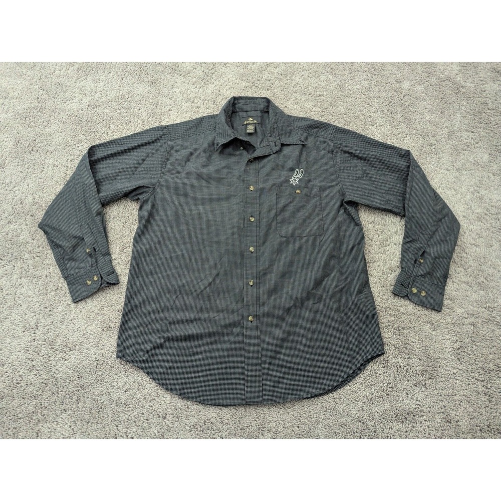 Antigua Button Up‎ Shirt Mens Medium Long Sleeve Check Gray Casual Office